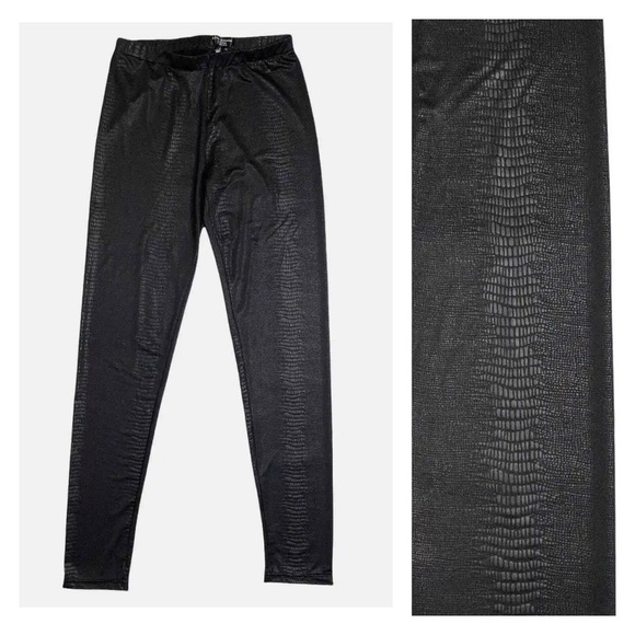Zara Reptile Print Leggings Black Medium - Picture 1 of 4